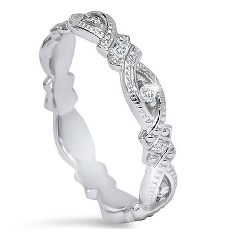 1/8ct   Sculptural Lab Created Diamond Eternity Ring 14K White Gold