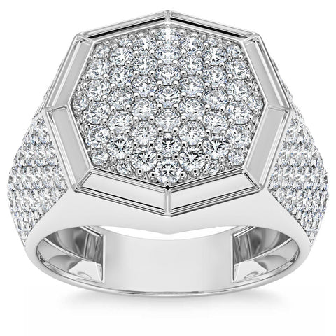 2 1/2Ct Diamond Men's Hexagon Pave Hip Hop Ring in 14k Gold