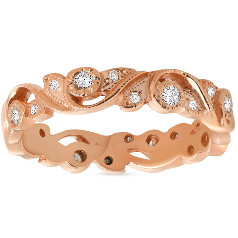 G/SI .25ct Diamond Eternity Ring 14k Rose Gold Scroll   Leaf