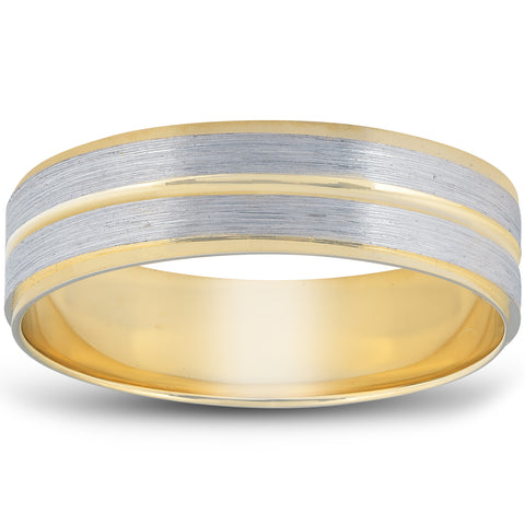 Mens Gold Wedding Ring 2 Tone Band 14K Gold Two Tone Brushed Wedding Band