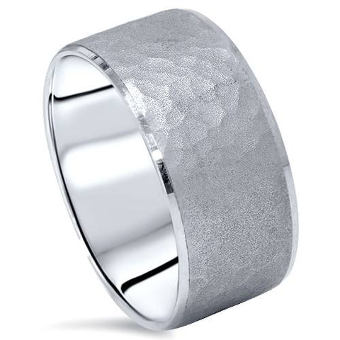 Hammered Beveled Wedding Band 14K White Gold