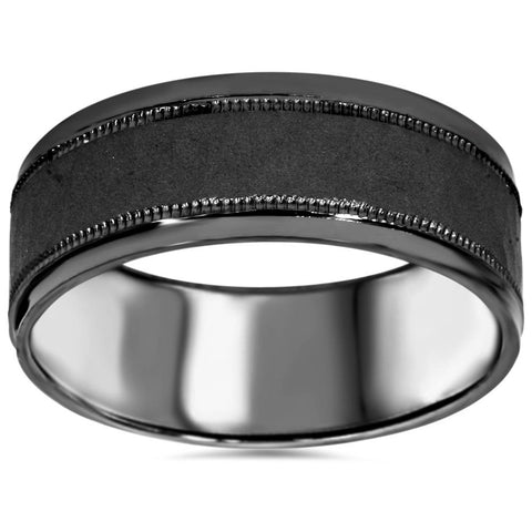 8mm Hammered 10K Black Gold Mens Wedding Band