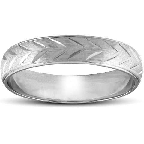 Chevron Brushed Mens Wedding Band 14K White Gold