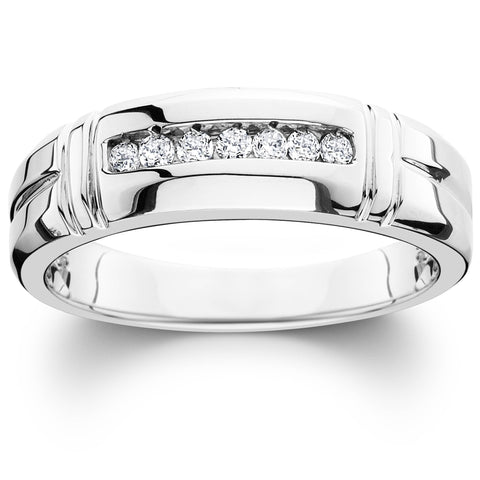 1/4ct Channel Set Diamond Ring 14K White Gold Mens Wedding Band