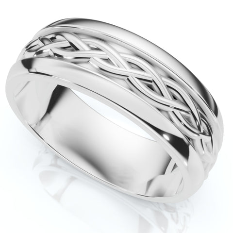 Men's 14k White Gold Braided Brushed Wedding Band 14K White Gold 7MM Ring