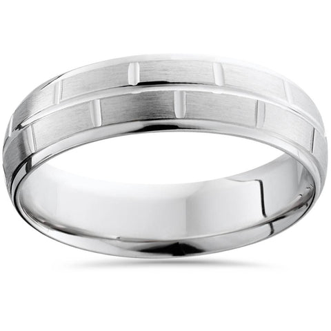 Mens 6mm Handmade Brushed Wedding Band 14K White Gold