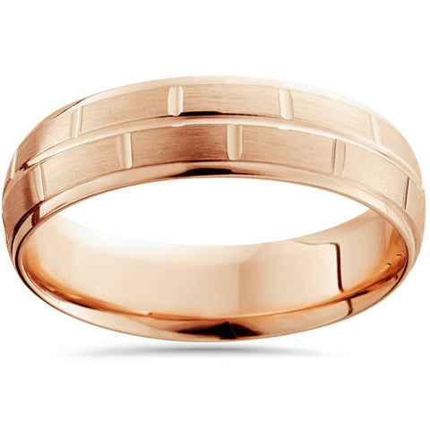 6mm 14K Rose Gold Hand Carved Brushed Wedding Band