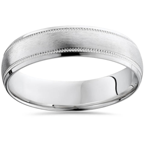 Mens Satin White Gold Wedding Band 6mm