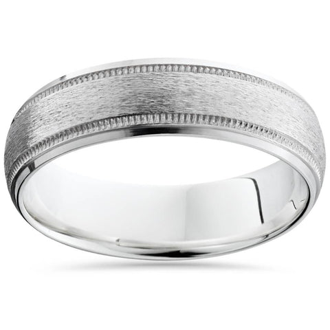 Brushed Milgrain & Polished Beveled Wedding Band 14K White Gold 6mm