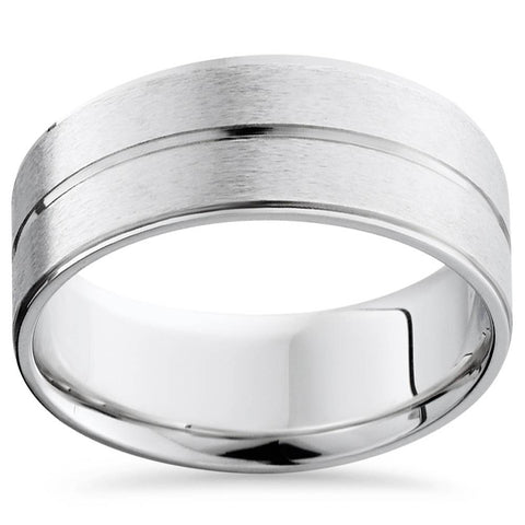 Channel & Beveled Edge Wedding Band 14K White Gold