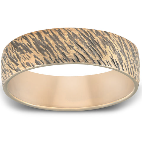 Black & Yellow Gold Cheetah 6mm Ring Mens Wedding Band 10k