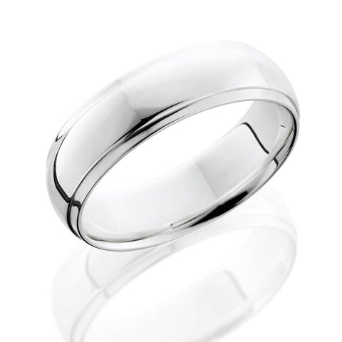 6mm Half Round Edge Mens Wedding Band 14K White Gold