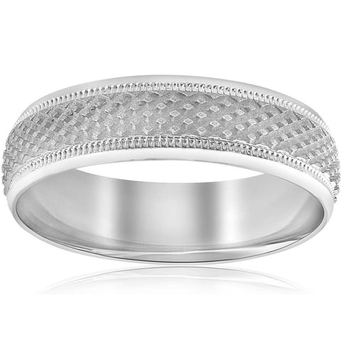 6mm Mens Handmade Wedding Band 14K White Gold Brushed Ring