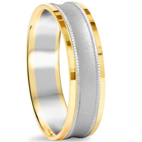 Mens 14K White & Yellow Gold Two Tone Brushed Wedding Band