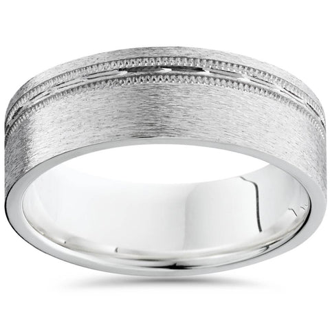 Mens 14K White Gold 6mm Facet Comfort Fit Wedding Band