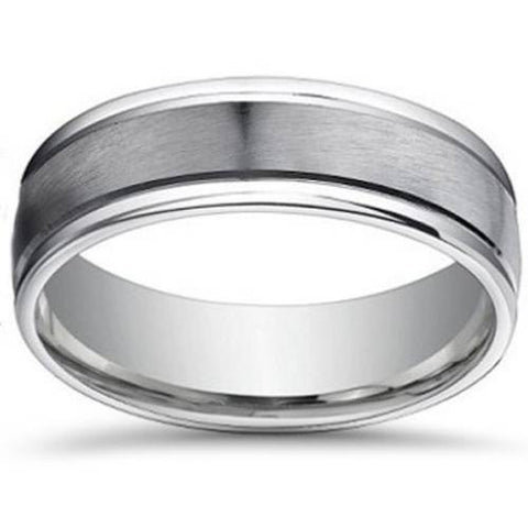 7mm Brushed Flat Platinum Mens Comfort Fit Wedding Band