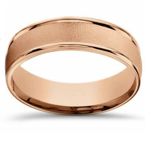 6mm Brushed Round Polished Edge 14k Rose Gold Wedding Band