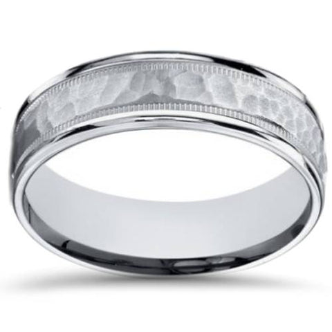 Hammered 10k White Gold 6mm Wedding Mens Band