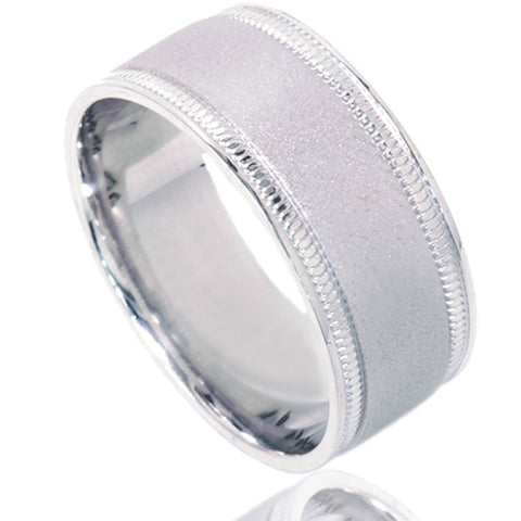 8mm Brushed Wedding Band 10K White Gold