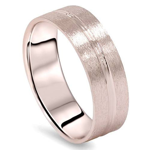 Mens 14K Rose Gold Brushed Comfort Fit Wedding Ring