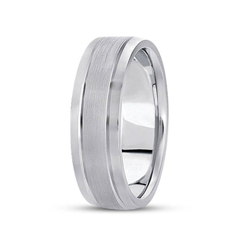 7mm Brushed Flat Wedding Band 14K White Gold