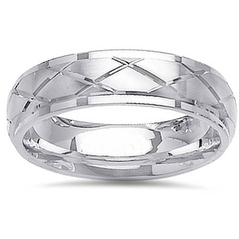 Modern Brushed 6mm Wedding Band 14K White Gold