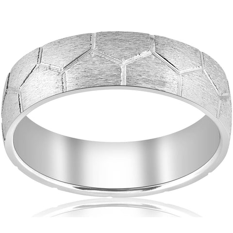 Mens 14K White Gold Hand Made Brushed Bridal Ring Wedding Band