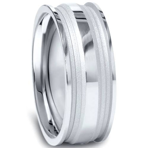 8mm Mens Hand Carved Comfort Fit Wedding Band 10K White Gold