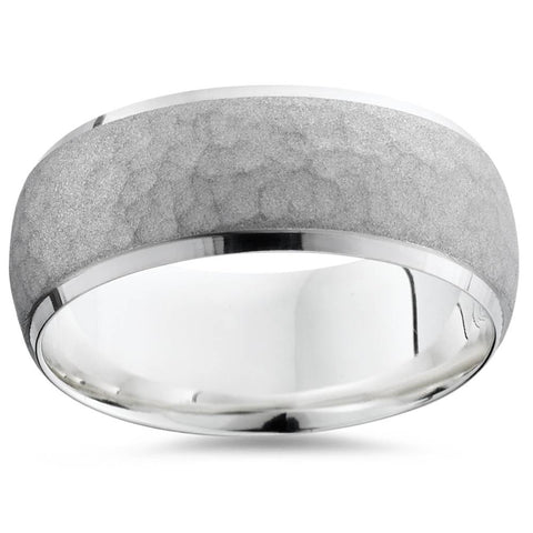 Mens 950 Platinum 7mm Hammered Wedding Ring Band New