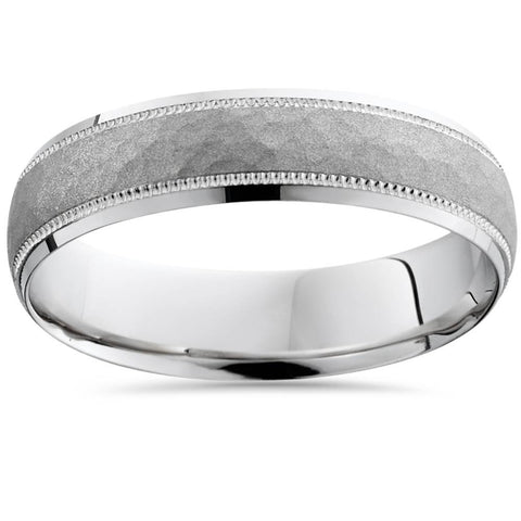 Mens Hammered White Gold Wedding Band 5mm 10k Mans Band