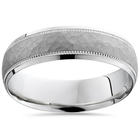 Hammered Wedding Band 14K White Gold