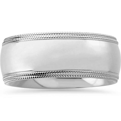 8mm Double Milgrain Wedding Band 14K White Gold