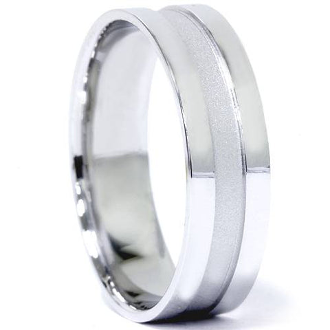 Mens Brushed 6mm Flat Wedding Band 10K White Gold