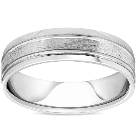 Mens Brushed 6mm Flat Wedding Band 10K White Gold