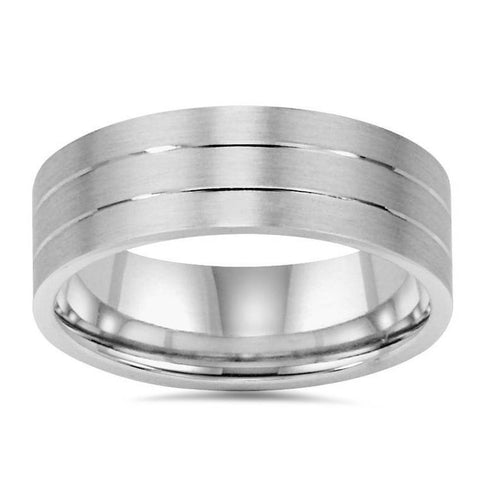 7mm Brushed Flat Wedding Band 14K White Gold