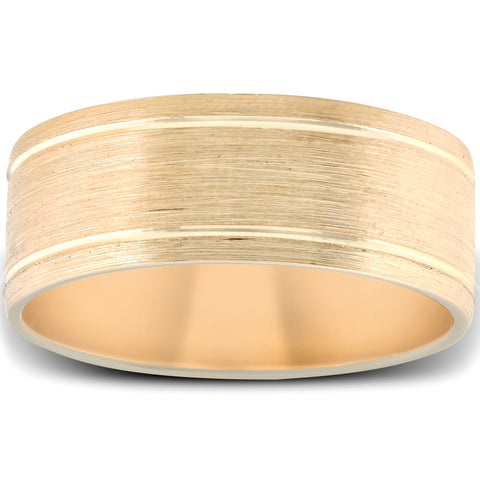 14K Yellow Gold 8MM Comfort Fit Brushed Mens Wedding Band