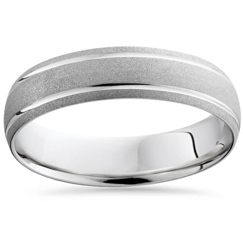 10K White Gold Mens Brushed Double Inlay Wedding Band