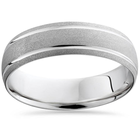 Mens 10K White Gold Comfort Sandblast Finish Wedding Band