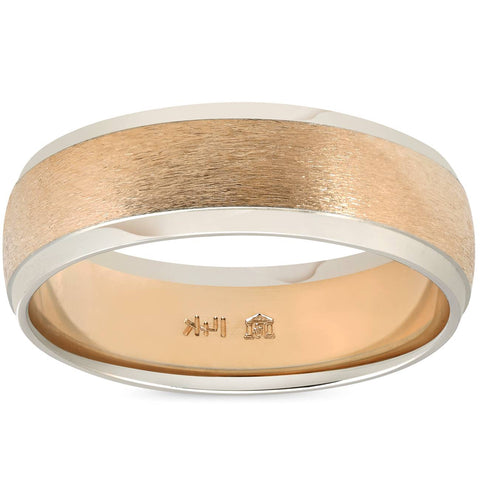 Mens 14K Gold Two Tone Comfort Fit Plain Wedding Band