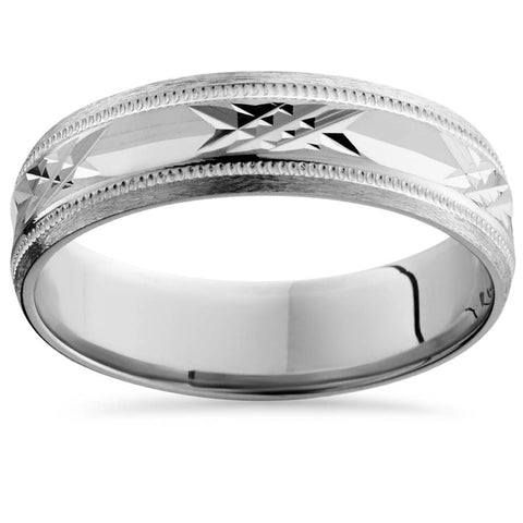 Mens 14K White Gold Swiss Cut Wedding Band Ring New