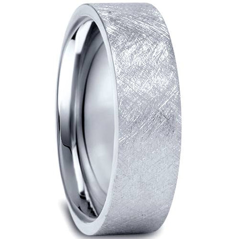 10K White Gold Mens 6mm Flat Brushed Wedding Band