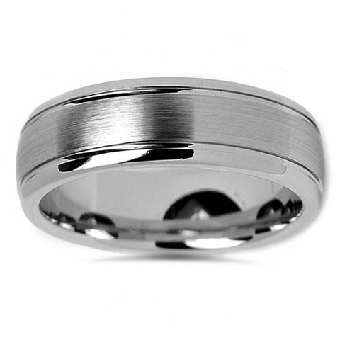 7mm Brushed Mens Wedding Band 14K White Gold