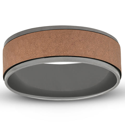 Mens Black & Hammered Rose Gold 8mm Comfort Fit Wedding Band