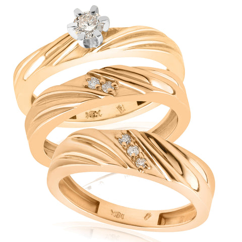 1/3ct Diamond Engagement Trio Wedding Band Set 14K Yellow Gold