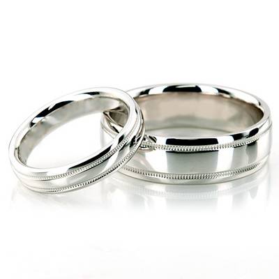 Milgrain Wedding Band Set 10K White Gold