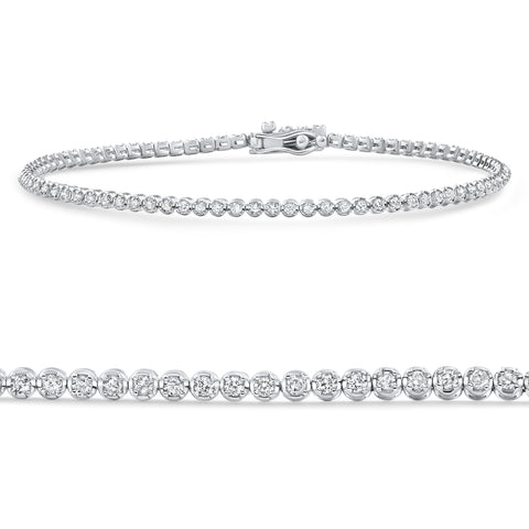 14k White Gold 1Ct TW Natural Diamond Thin Tennis Line Bracelet 7"