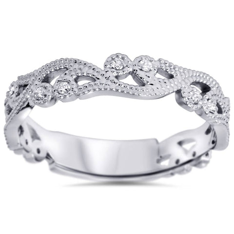 1/6ct   Scroll Stackable Diamond Ring 14K White Gold