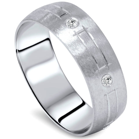 Mens 14K White Gold Diamond Swiss Cut Wedding Band