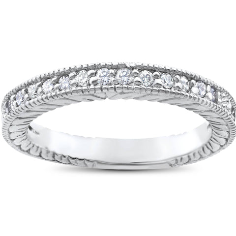 1/5ct Heirloom Diamond   Wedding Ring 14K White Gold Womens Antique Band