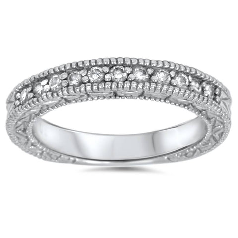 1/3ct Diamond Ring   Antique Wedding Womens Band 14K White Gold